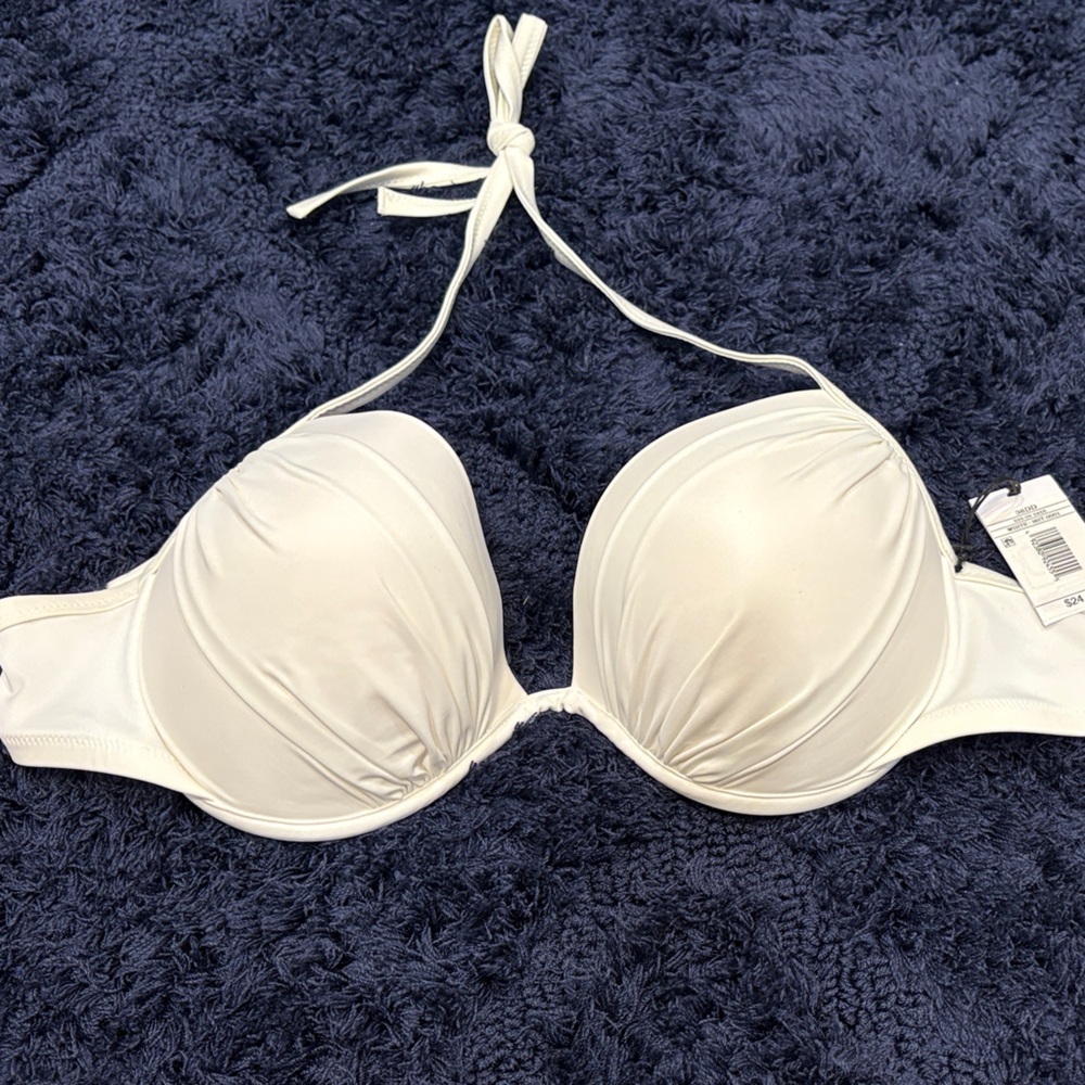 NWT Shade & Shore Elegant White Halter Bikini Top 36 DD